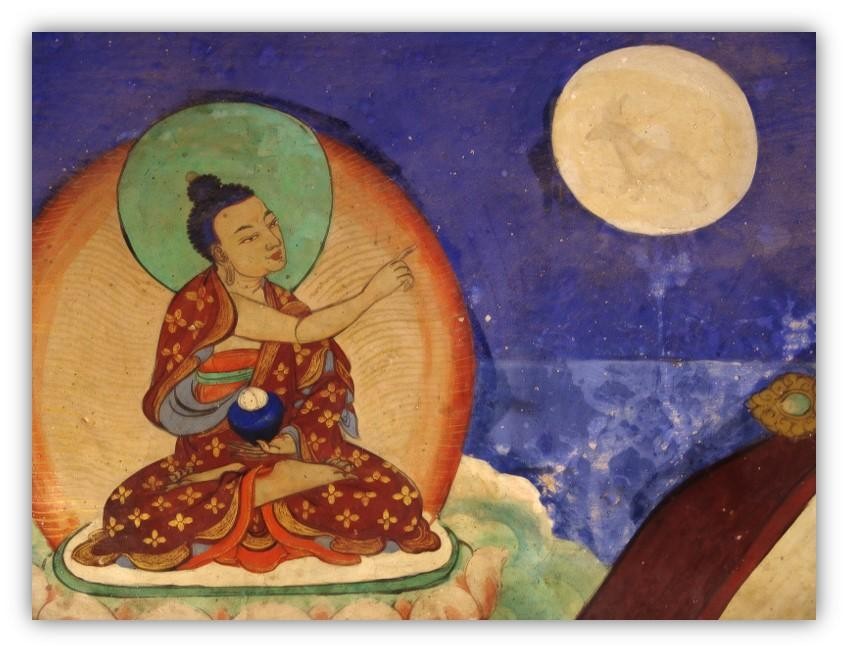 Buddha pointing finger at the Moon